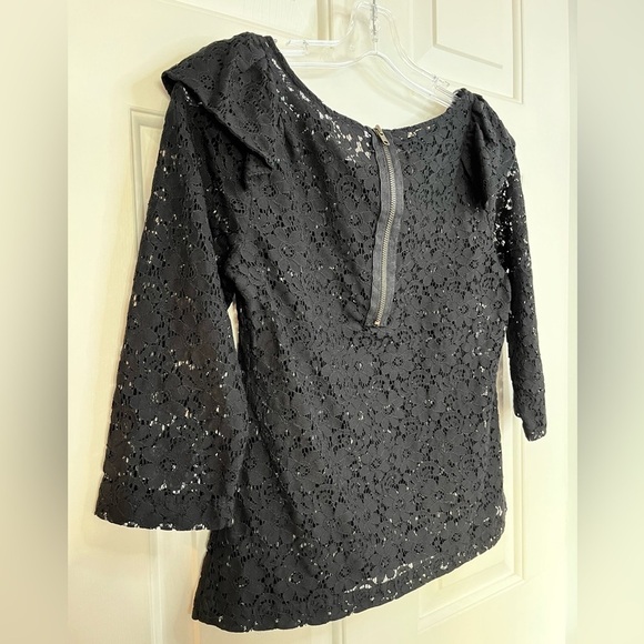 Pins & Needles Anthropologie Allover Lace Semi-sheer Puff Shoulder Top S Black - Picture 12 of 16